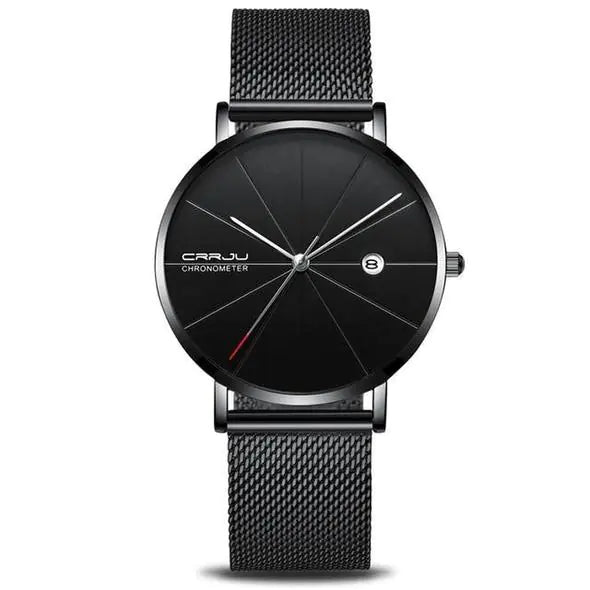 CRRJU Slim Calendar Watch with Mesh Band