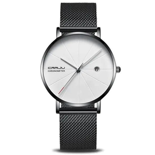 CRRJU Slim Calendar Watch with Mesh Band