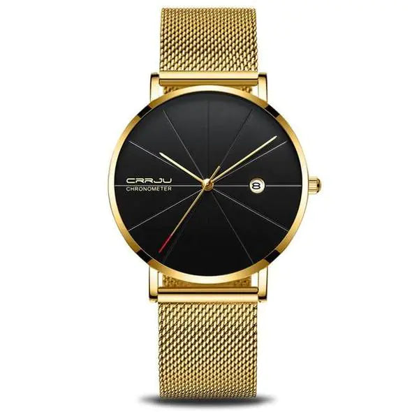 CRRJU Slim Calendar Watch with Mesh Band