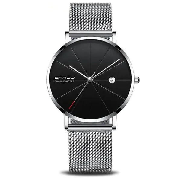 CRRJU Slim Calendar Watch with Mesh Band