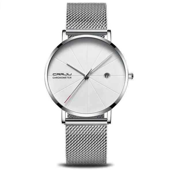 CRRJU Slim Calendar Watch with Mesh Band